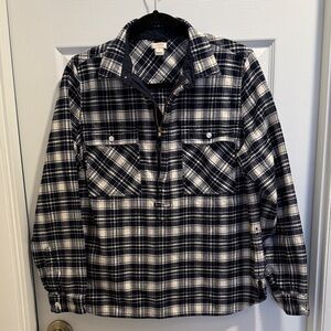 J.Crew Men’s Plaid Flannel Quarter Zip Pullover Shirt Jacket Size M Blue White